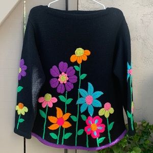 RESERVED Unique Vintage Wool Embroidered Floral Knit Sweater Retro Flowers